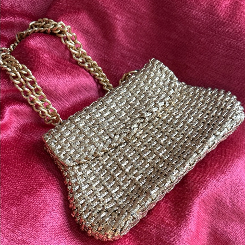 Vintage Elegant Gold Woven Chain Bag